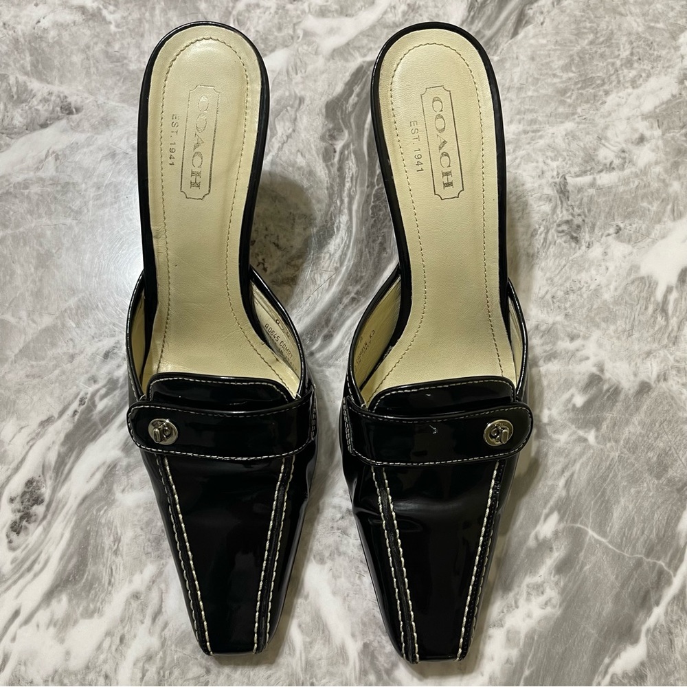 Coach Camryn Black Heel Shoes Size 8.5 Made In Italy Formal Party Cocktail - Picture 2 of 14